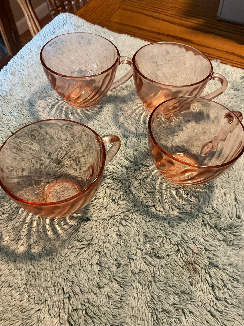Arcoroc ROSALINE Vintage Pink Swirl Glass Set of 4 Tea Cups 1940’s France